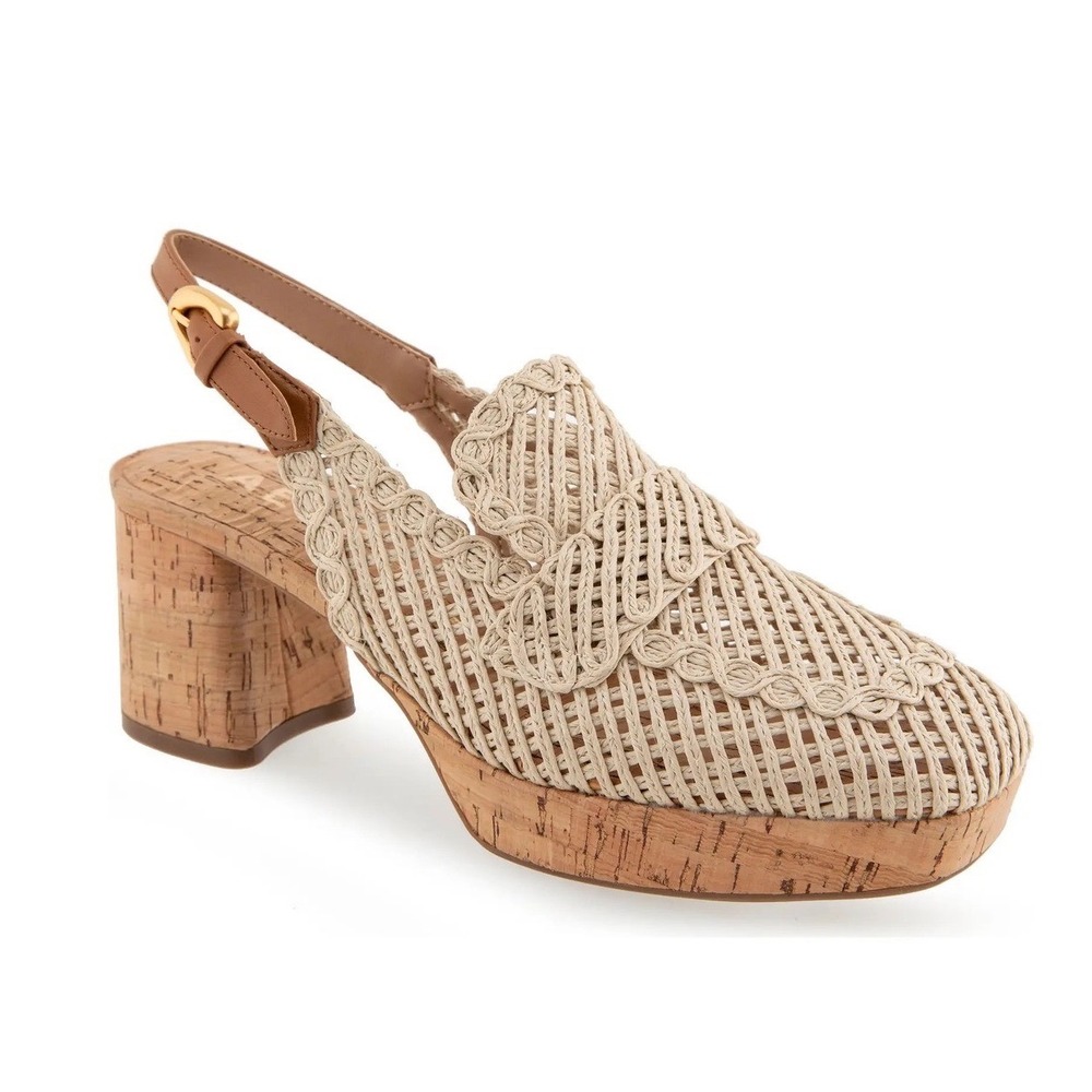 Aerosoles Santina Slingback Pump Natural Raffia Cork Block Heel 7M A1843